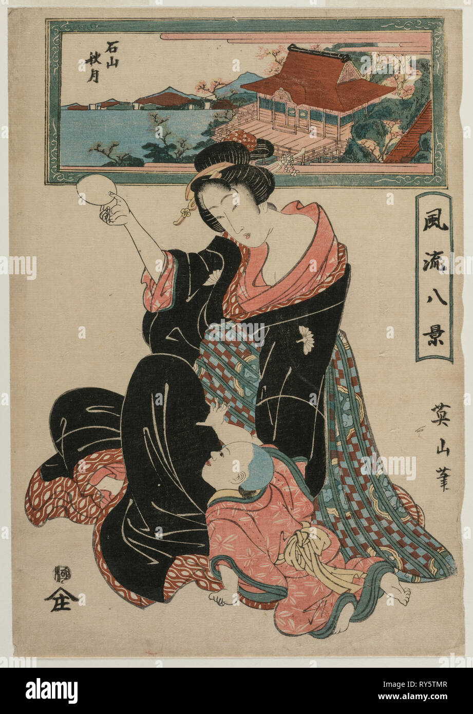 Luna autunnale presso il Tempio Ishiyamadera dalla serie di moda otto viste, c. 1814-17. Kikugawa Eizan (giapponese, 1787-1867). Color woodblock stampa, inchiostro e colore su carta; foglio: 37,1 x 26 cm (14 5/8 x 10 1/4 in Foto Stock