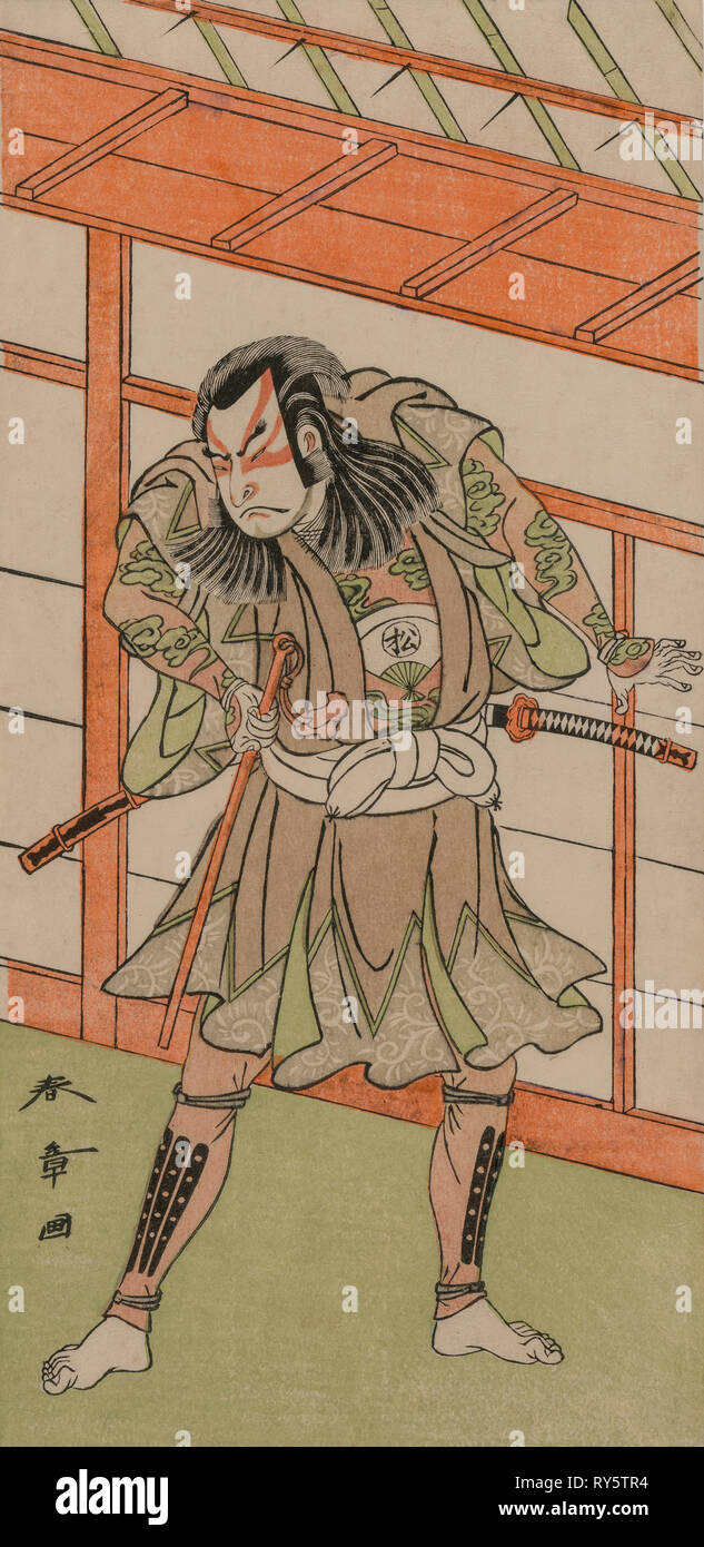 L'attore Onoe Matsusuke. Katsukawa Shunsho (giapponese, 1726-1792). Colore stampa woodblock; immagine: 31,5 x 15,4 cm (12 3/8 x 6 1/16 in Foto Stock