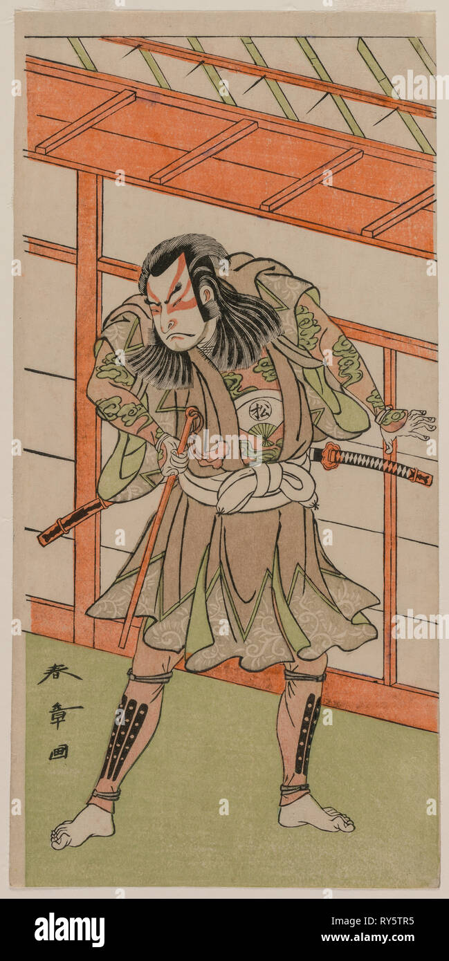 L'attore Onoe Matsusuke. Katsukawa Shunsho (giapponese, 1726-1792). Colore stampa woodblock; immagine: 31,5 x 15,4 cm (12 3/8 x 6 1/16 in Foto Stock