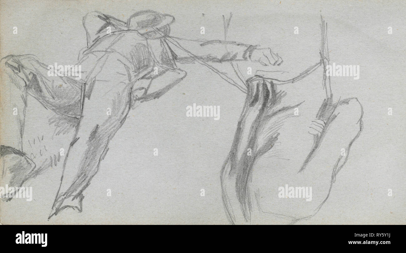 Sketchbook, pagina 58: figura distesa e la Figura da dietro. Ernest Meissonier (Francese, 1815-1891). La grafite Foto Stock