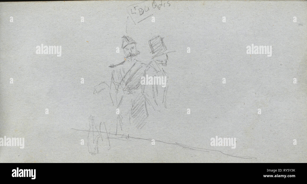 Sketchbook, pagina 38: Studio di un soldato e figura nella Top Hat. Ernest Meissonier (Francese, 1815-1891). La grafite Foto Stock