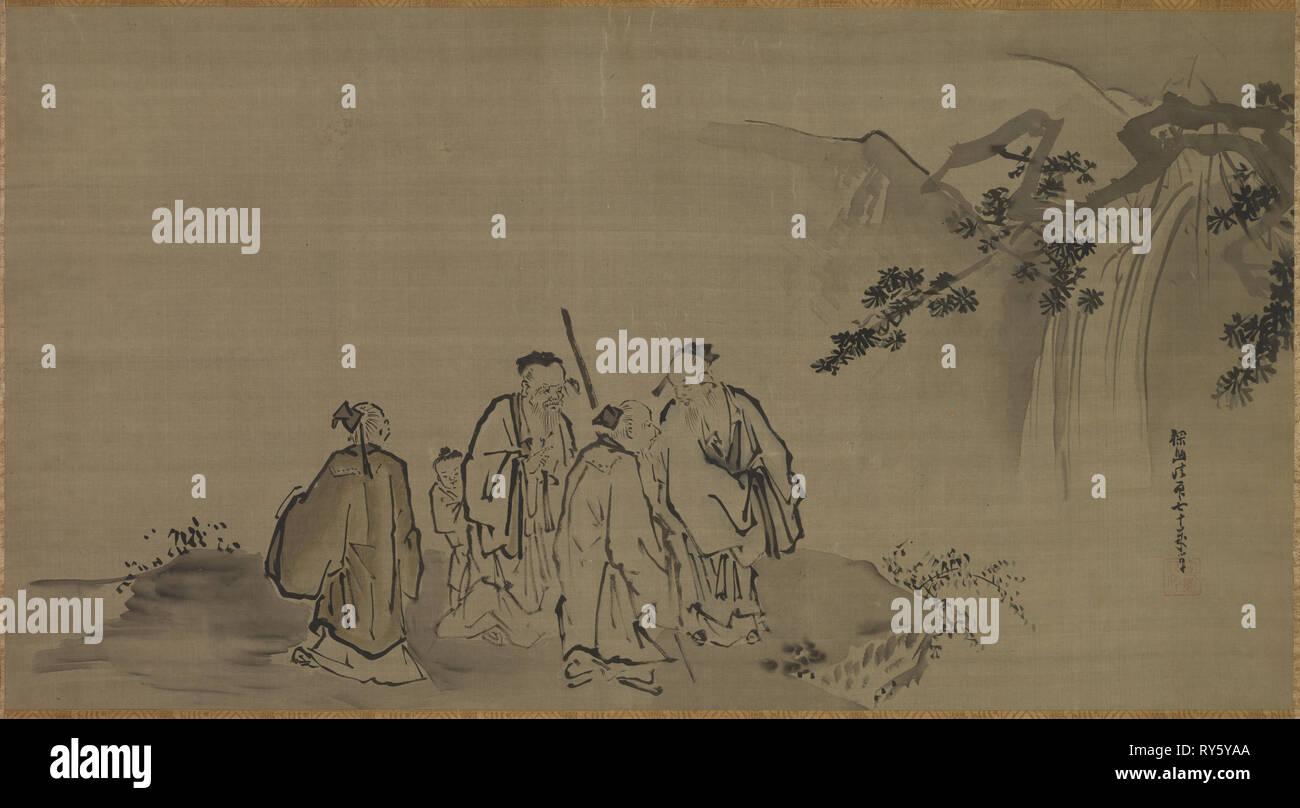 Saggi cinesi, del XVII secolo. Attribuito a Kano Tan yū (giapponese, 1602-1674). Appendere scorrere; inchiostro su seta; verniciatura solo: 48 x 88,5 cm (18 7/8 x 34 13/16 in.); supporto incluso: 145,5 x 98,5 cm (57 5/16 x 38 3/4 in Foto Stock