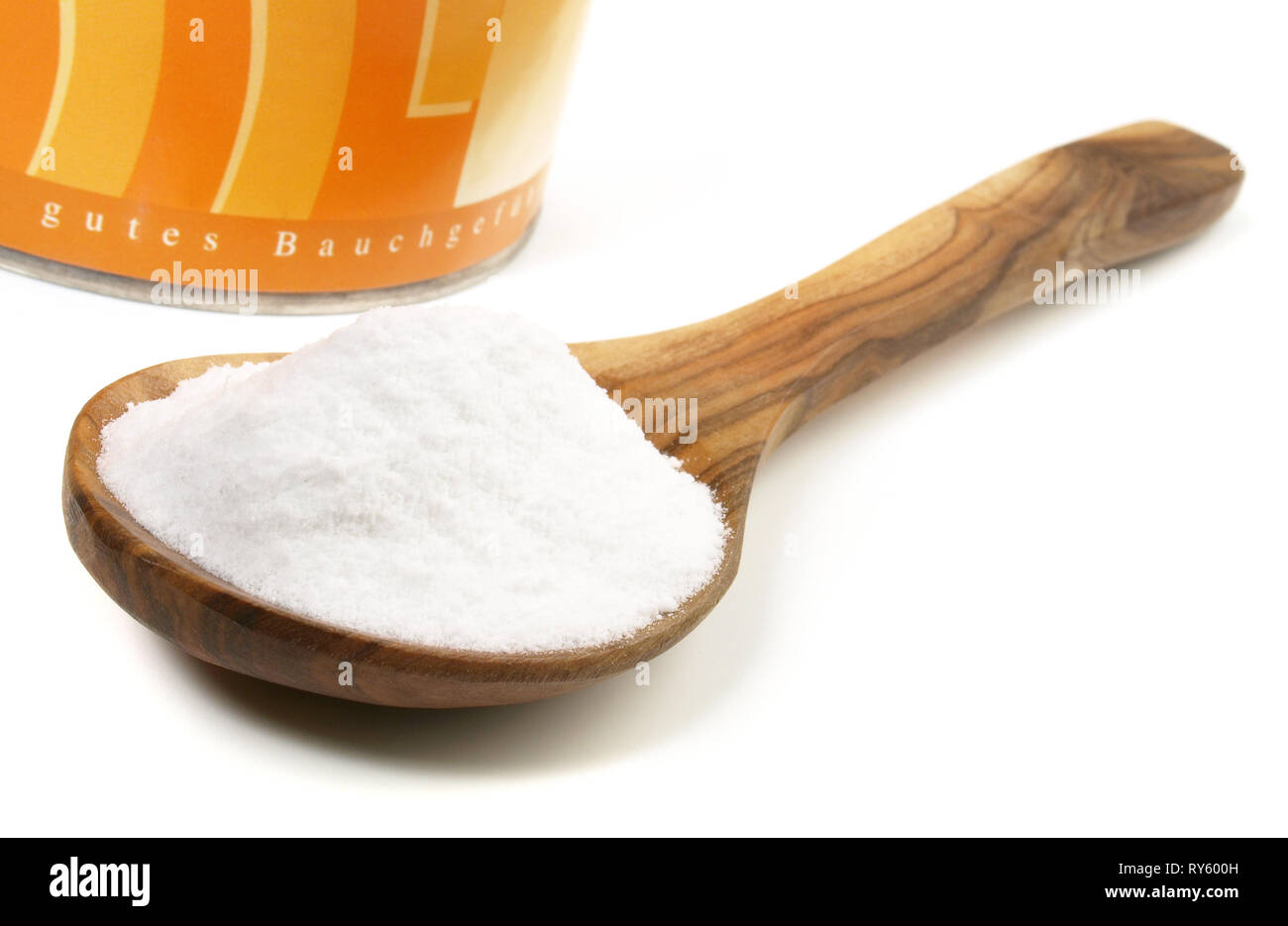 Polvere di prebiotici su sfondo bianco Foto Stock