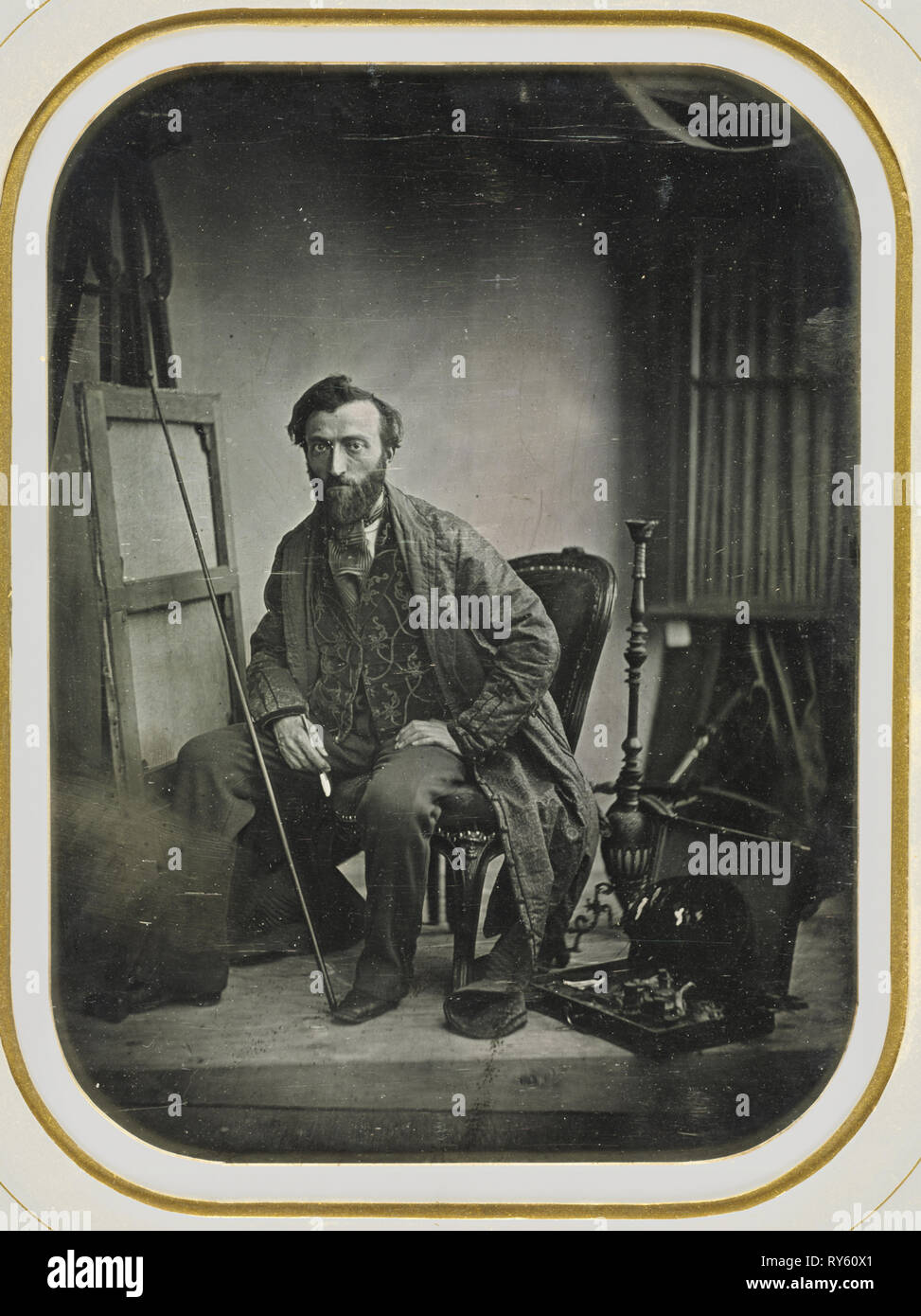 Autoritratto in studio di pittura, c. 1843. Dolard Camille (Francese, 1810-1884). Daguerreotype (full-piastra); platemark: 20,5 x 15 cm (8 1/16 x 5 7/8 in.); mascherino: 55,9 x 45,7 cm (22 x 18 Foto Stock