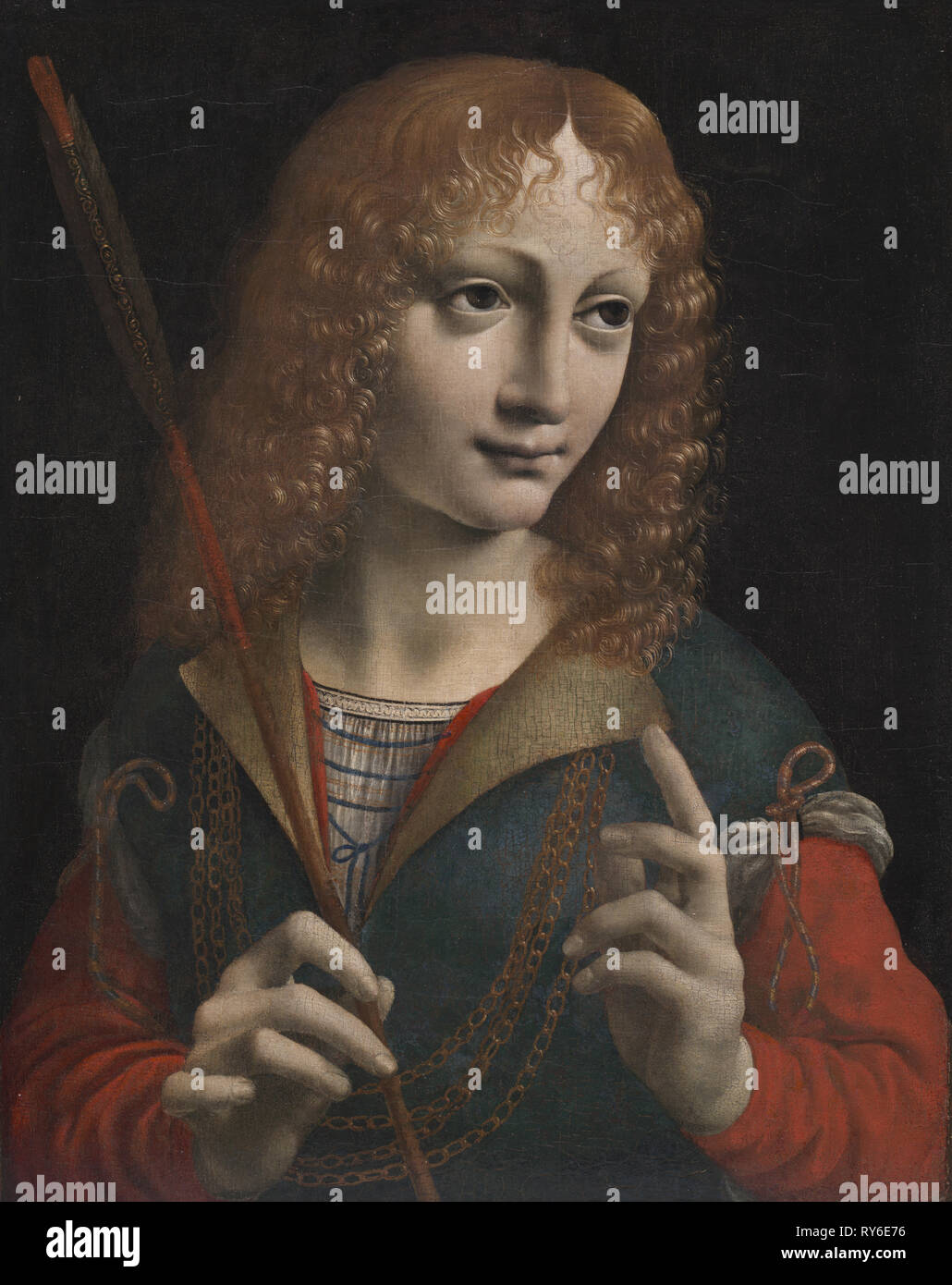 Ritratto di una gioventù come San Sebastian, tardi 1480s. Giovanni Ambrogio de Predis (italiano, 1455-dopo il 1508). Olio su legno, trasferita in legno pressato; incorniciato: 47,5 x 41 x 4 cm (18 11/16 x 16 1/8 x 1 9/16 in.); senza cornice: 30,5 x 24 cm (12 x 9 7/16 in Foto Stock