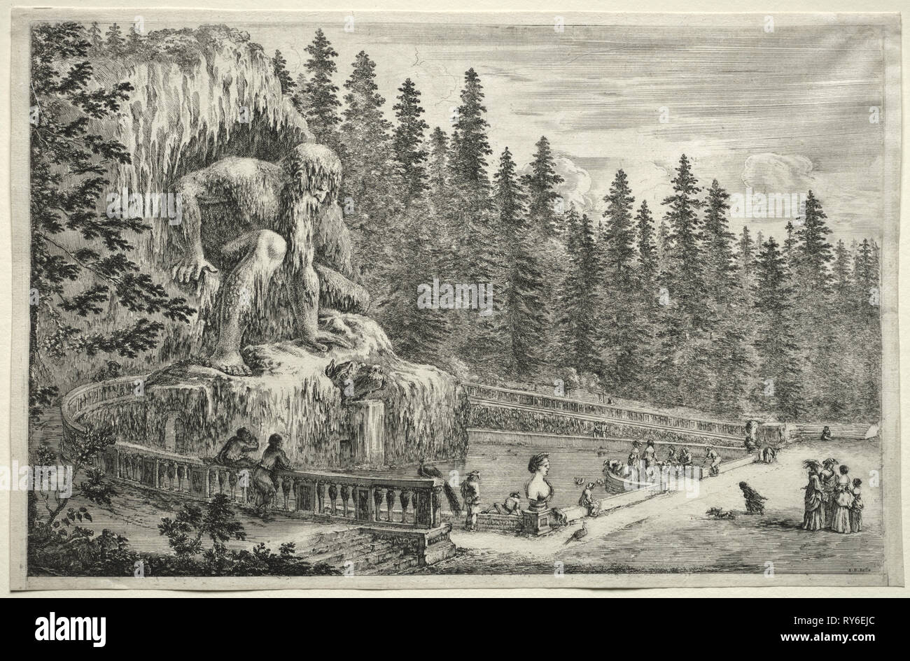 Viste della Villa di Pratolino: colossale statua dell'Appennino. Stefano Della Bella (Italiano, 1610-1664). Attacco Foto Stock