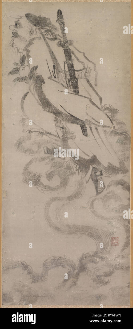 Il daoista ascendente immortale, XVIII secolo. Giappone, periodo Edo (1615-1868). Appendere scorrere; inchiostro su carta; complessivo: 193 cm (76 in Foto Stock