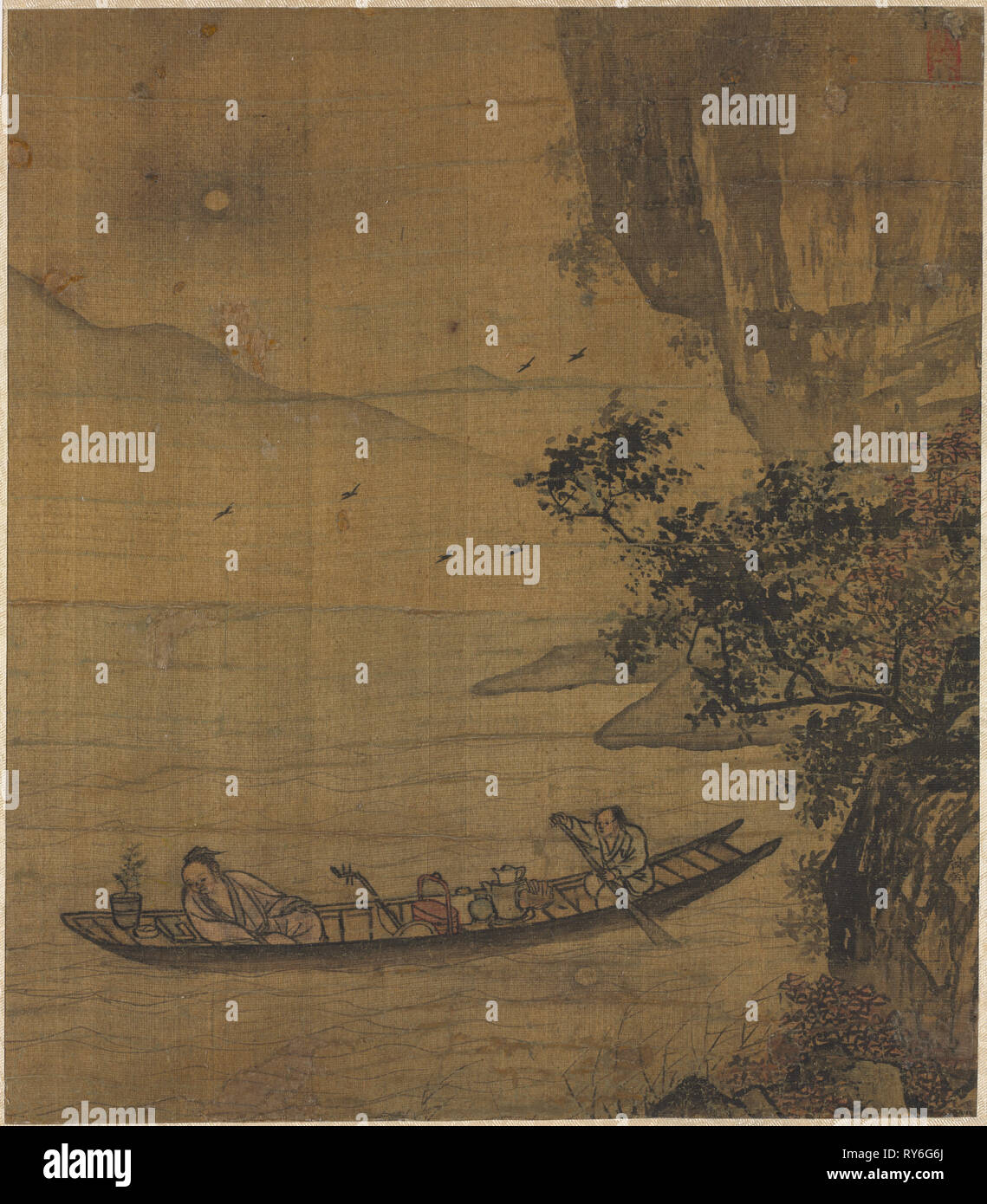 Gite in barca al chiaro di luna, 1500s. Corea, dinastia Joseon (1392-1910). Album Leaf, inchiostro su seta; immagine: 30 x 26,3 cm (11 13/16 x 10 3/8 in.), in totale: 34,9 x 30,6 cm (13 3/4 x 12 1/16 in Foto Stock