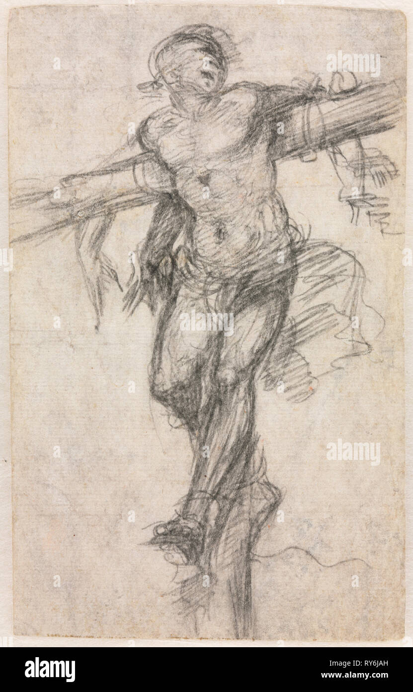 Il ladro impenitente, c. 1530. Sodoma (Italiano, 1477-1549). Gesso nero; foglio: 14 x 8,7 cm (5 1/2 x 3 7/16 in.); supporto secondario: 14,8 x 9,5 cm (5 13/16 x 3 3/4 in Foto Stock