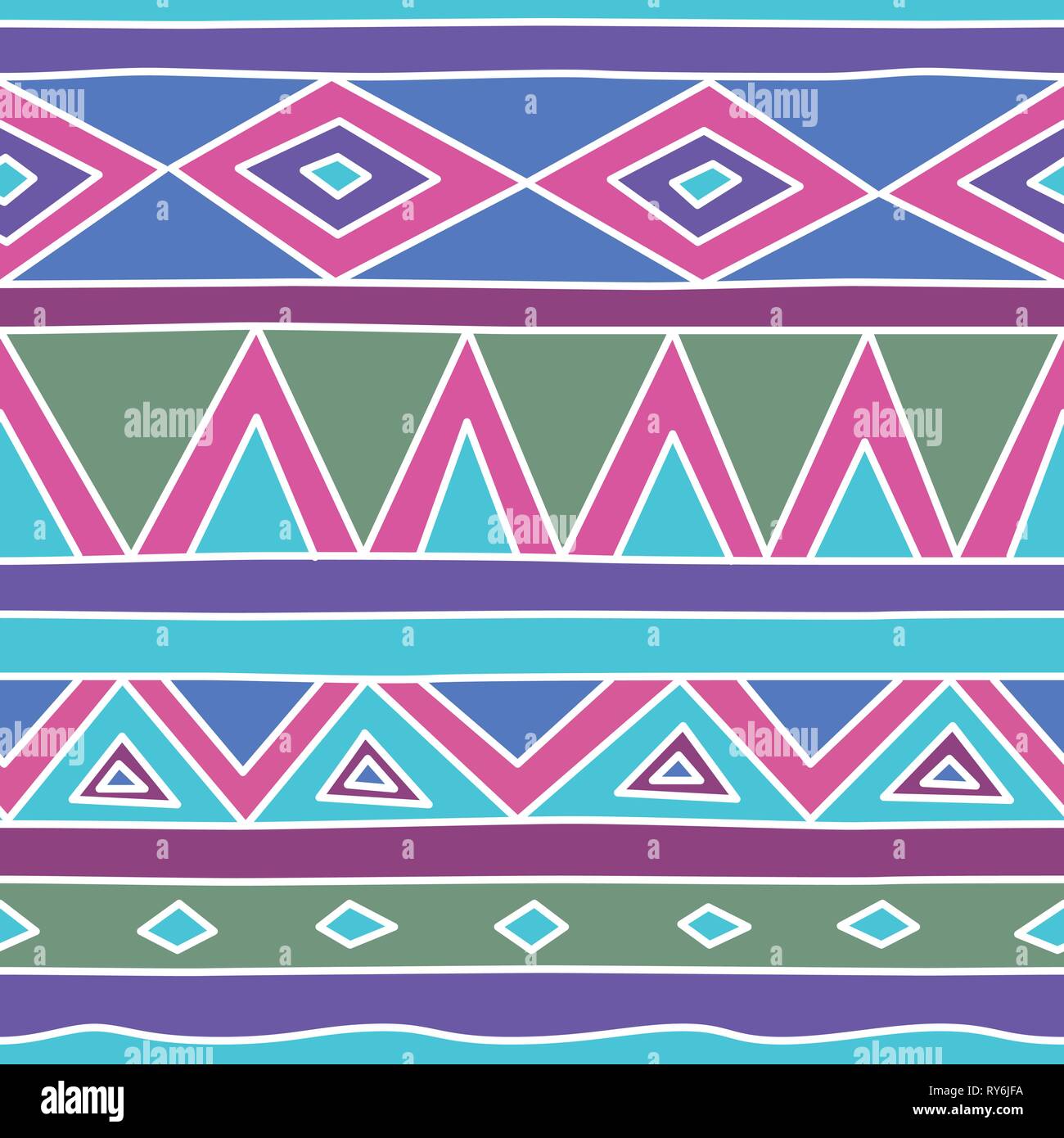 Aztec tribal seamless pattern. Disegnata a mano illustrazione vettoriale. Tribal Polynesian seamless pattern. Per il web, home decor, moda, design di superficie Illustrazione Vettoriale
