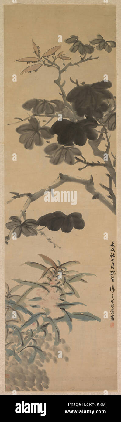 Piante da fiore, 1862. Wu Rangzhi (Cinese, 1799-1870). Hanging scroll, inchiostro e colore su carta; complessivo: 127 x 36,8 cm (50 x 14 1/2 in Foto Stock