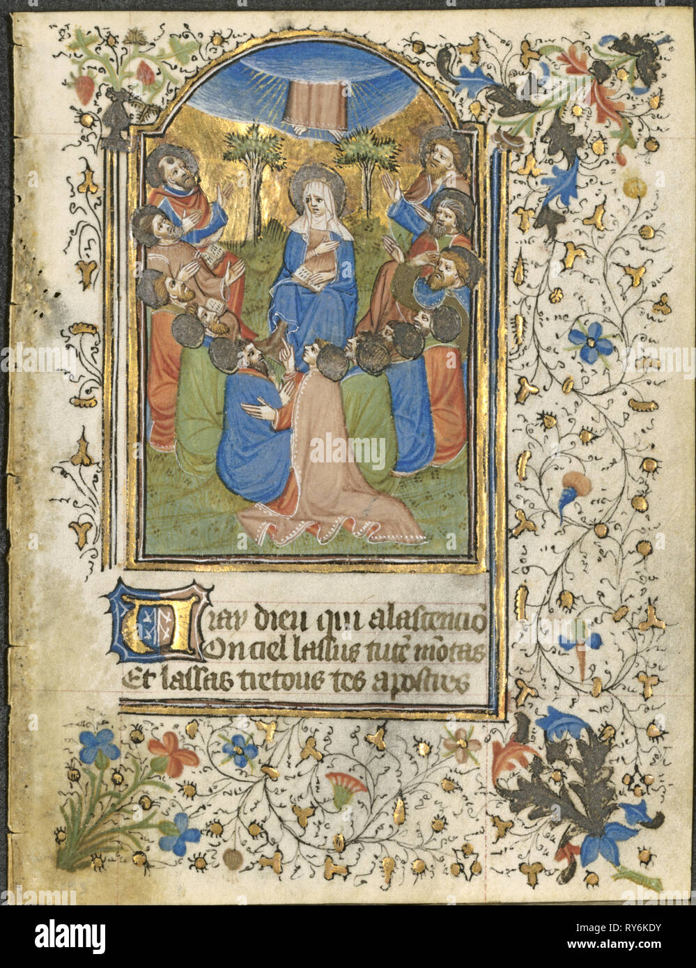 L'Ascensione: foglie da un libro di ore (4 di 6 foglie escisso), c. 1420-30. Henri d'Orquevaulx (Francese), o Workshop. Inchiostro, tempera, argento e oro su pergamena; complessivo: 15,9 x 11,6 cm (6 1/4 x 4 9/16 in Foto Stock