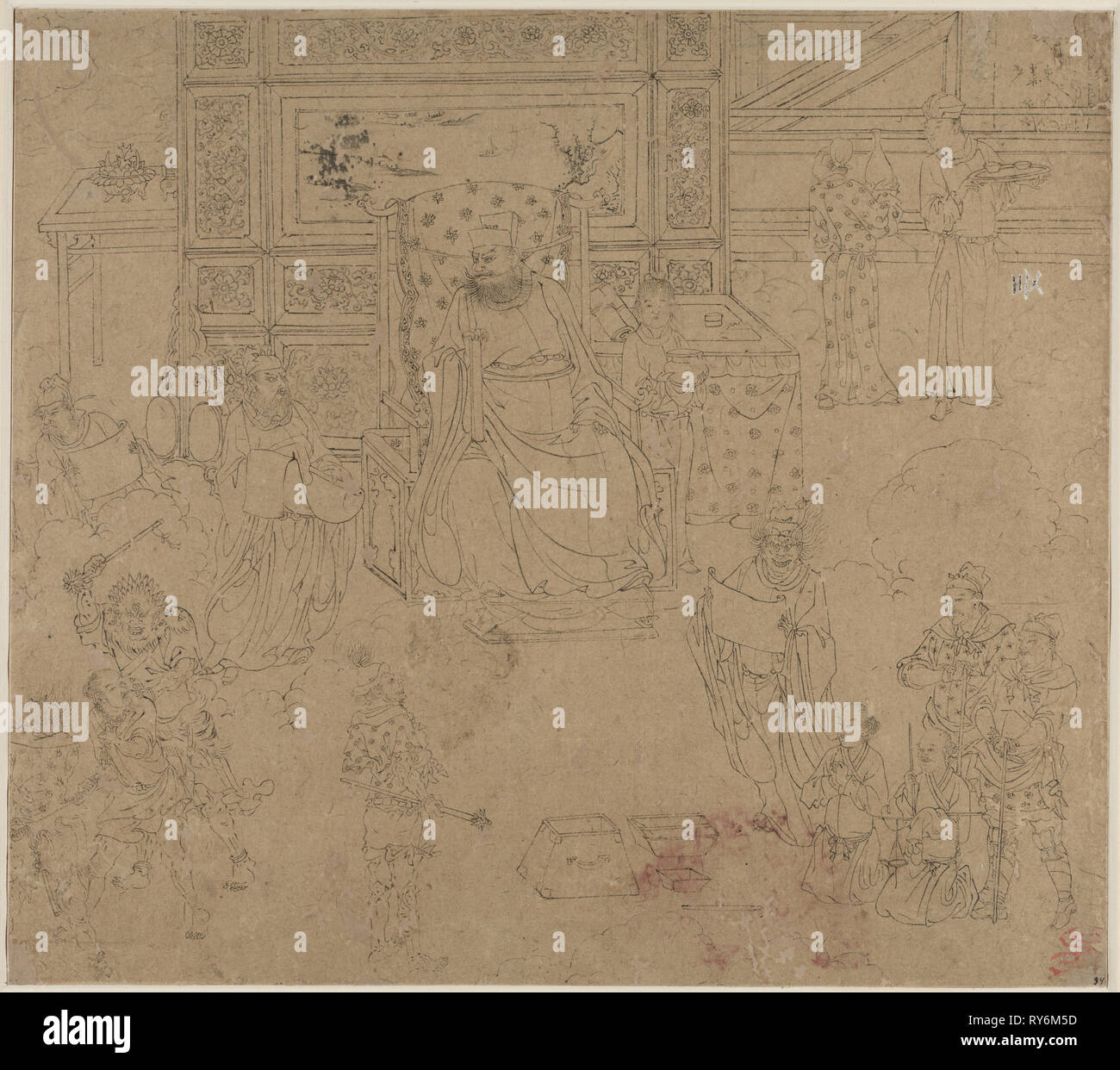 Album del pensiero daoista e temi buddista: Re di Hells: foglie 34, 1200s. Cina, Southern Song Dynasty (1127-1279). Album, inchiostro su carta (cinquanta foglie); foglio: 34 x 38,4 cm (13 3/8 x 15 1/8 in Foto Stock