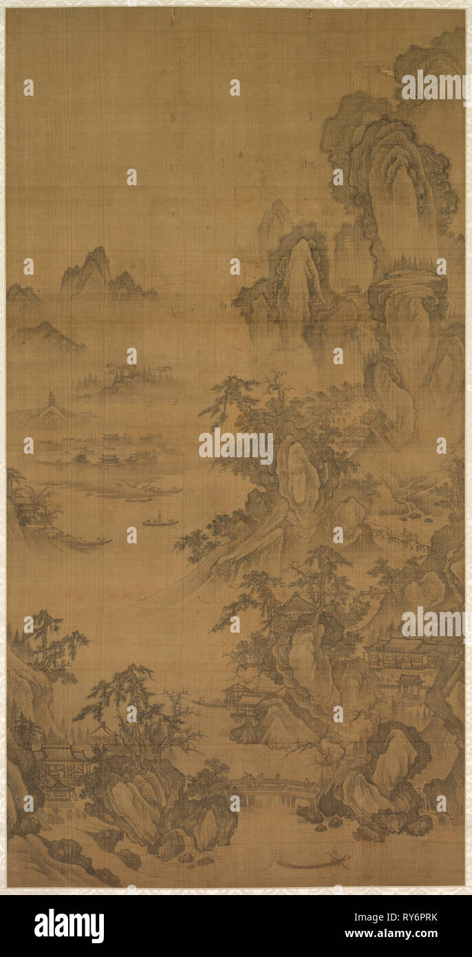 Abitazione da un torrente di montagna, 1500s. Corea, dinastia Joseon (1392-1910). Appendere scorrere, inchiostro su seta; complessivo: 206.6 x 69,6 cm (81 5/16 x 27 3/8 in.); verniciatura solo: 114,6 x 59,9 cm (45 1/8 x 23 9/16 in Foto Stock