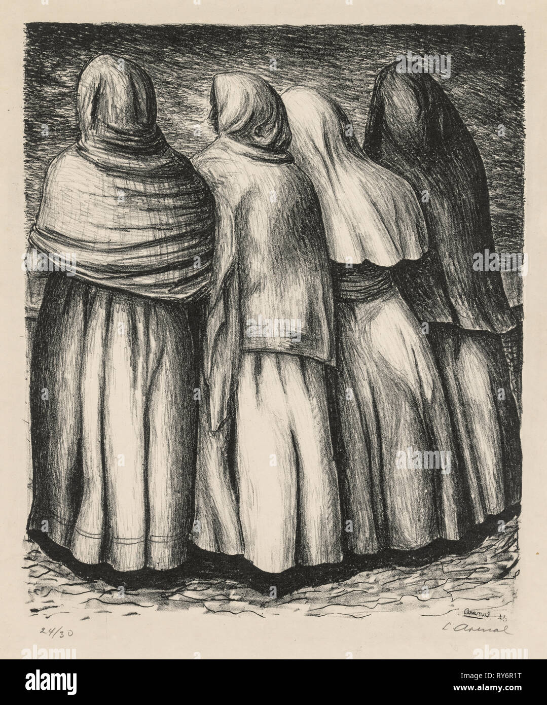Le donne di profilo (Mujeres de perfil), 1945. Luis Arenal (Messicano, 1909-1985). Litografia; immagine: 41,4 x 34,3 cm (16 5/16 x 13 1/2 in.); foglio: 59,2 x 44,3 cm (23 5/16 x 17 7/16 in Foto Stock
