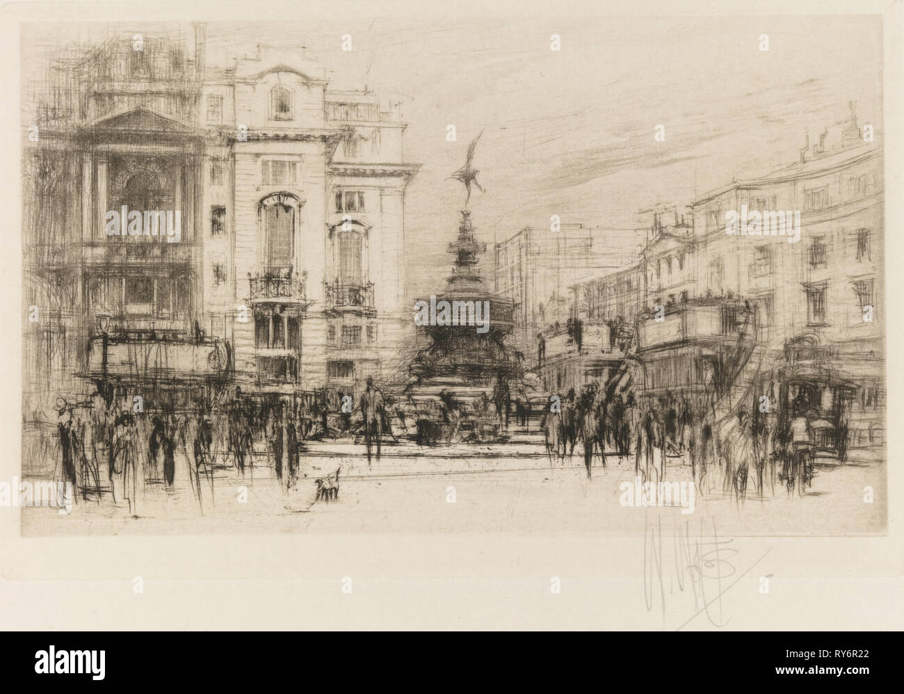 Set di Londra: Piccadilly Circus (con Criterion Theatre), 1924. William Walcot (British, 1874-1943). Acquaforte su carta intessuta; piastra: 10,9 x 17 cm (4 5/16 x 6 11/16 in.); foglio: 24,3 x 31,2 cm (9 9/16 x 12 5/16 in Foto Stock