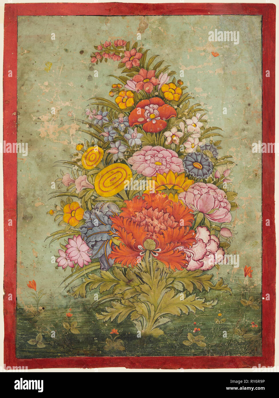 Still Life: bouquet di fiori emergenti dall'erba, c. 1750. India Rajasthan, Bundi. Colore su carta; pagina: 32,4 x 23,5 cm (12 3/4 x 9 1/4 in.); miniatura: 29,8 x 21,6 cm (11 3/4 x 8 1/2 in Foto Stock