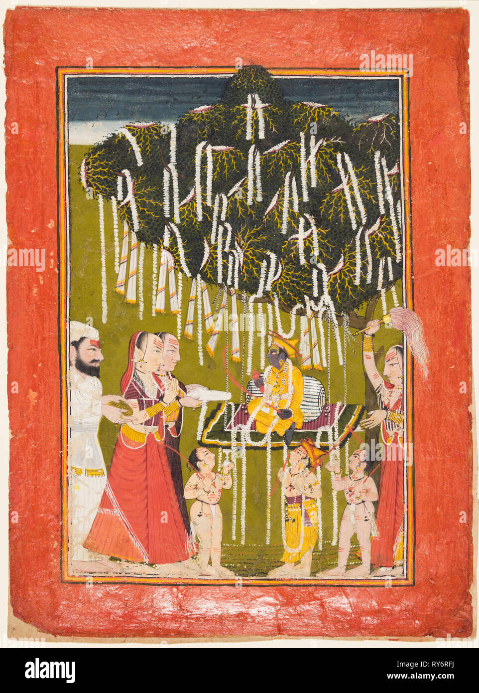 Il culto della fertilità di Krishna, c. 1720-25. India, Himachal Pradesh, mandi. Colore su carta; pagina: 28,8 x 21,5 cm (11 5/16 x 8 7/16 in.); miniatura: 23,5 x 16,4 cm (9 1/4 x 6 7/16 in Foto Stock