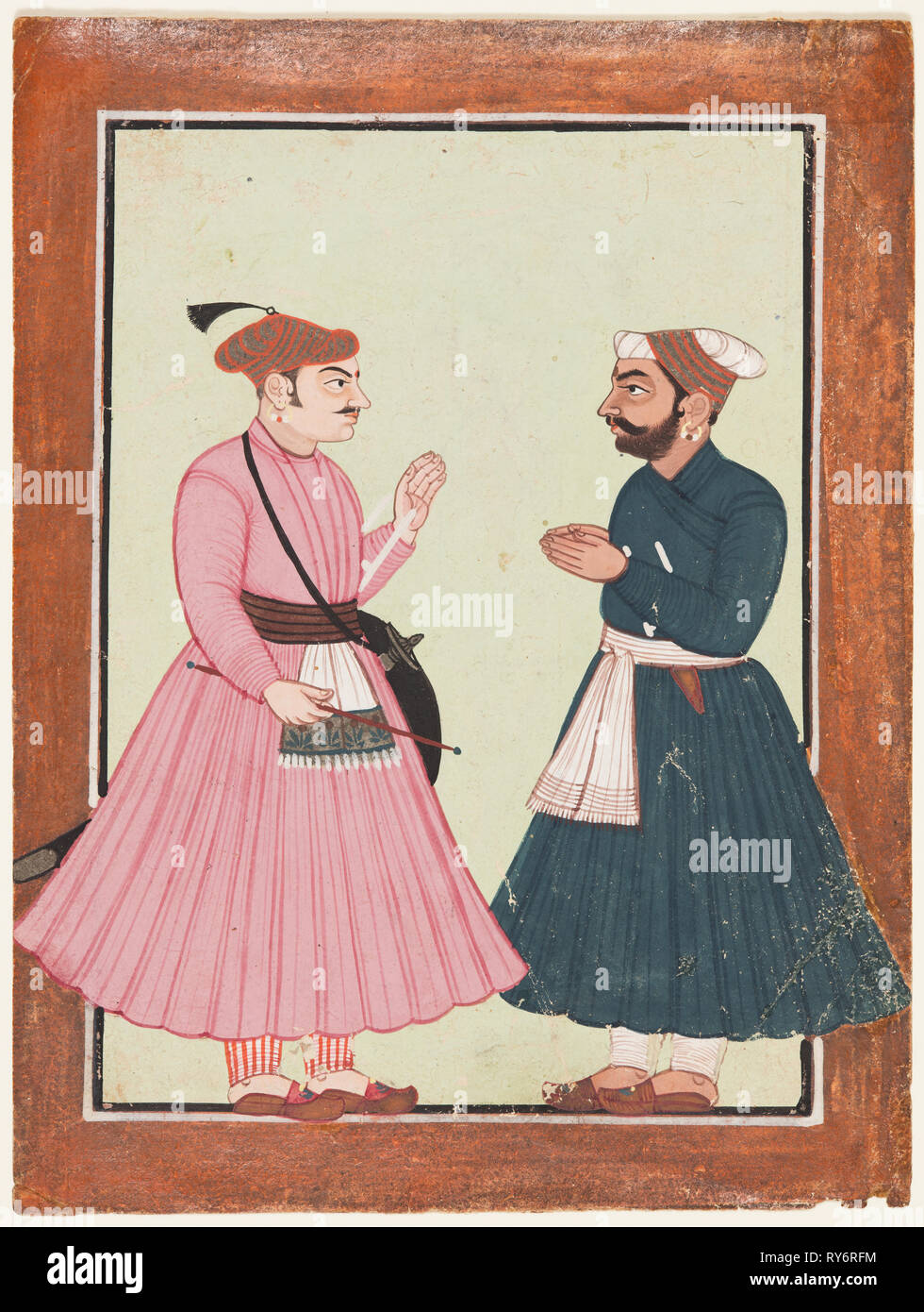 Un nobile, probabilmente Raja Gaur Sen, riceve un altro nobile, c. 1700-20. India, Himachal Pradesh, mandi. Colore su carta; pagina: 20 x 14,9 cm (7 7/8 x 5 7/8 in Foto Stock