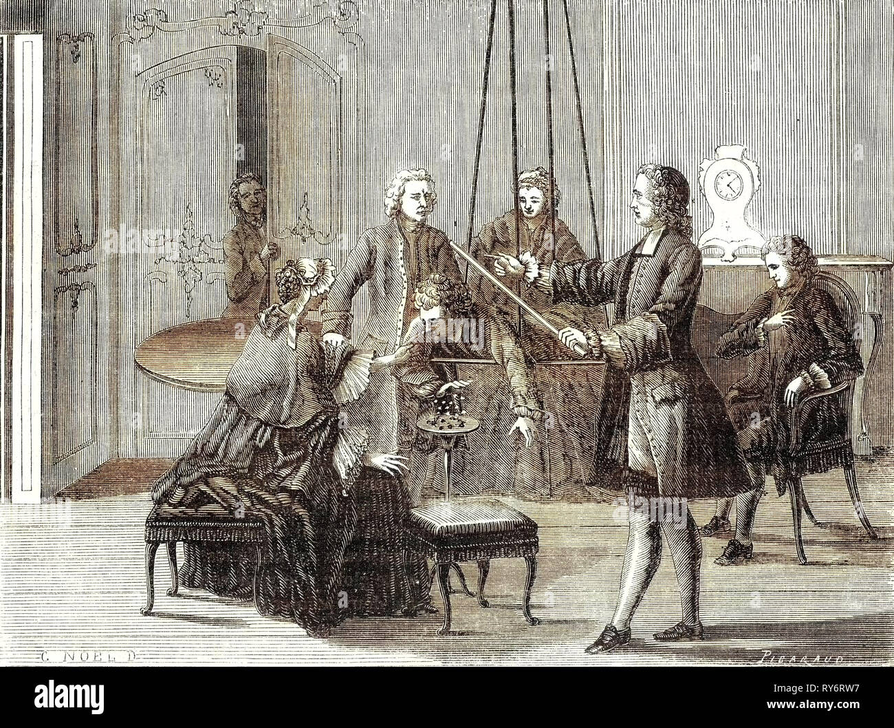 La prima scintilla elettrica azionata attraverso il corpo umano (1745 Foto Stock