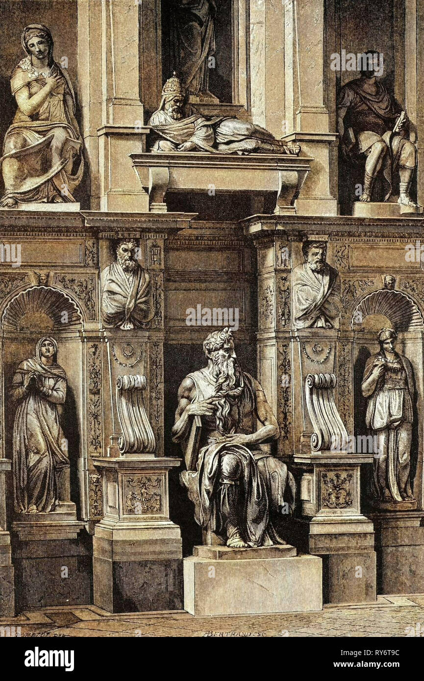 Roma Italia 1875 Mausoleo di Giulio II. Il Mosè di Michelangelo Foto Stock