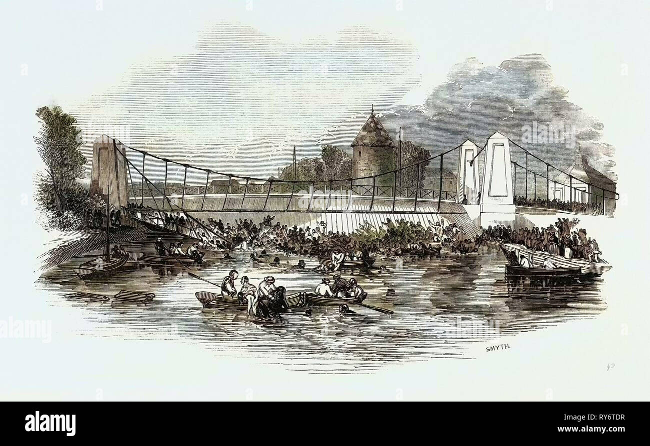 Caduta del ponte di sospensione, a New Yarmouth, venerdì 2 maggio 1845 Foto Stock