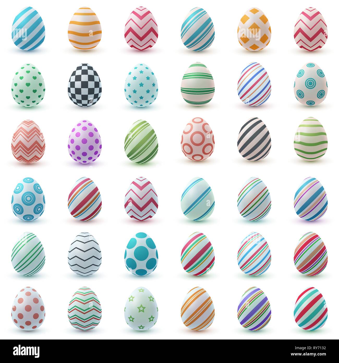 Impostare il colore realistico uovo. Felice Pasqua. Illustrazione Vettoriale