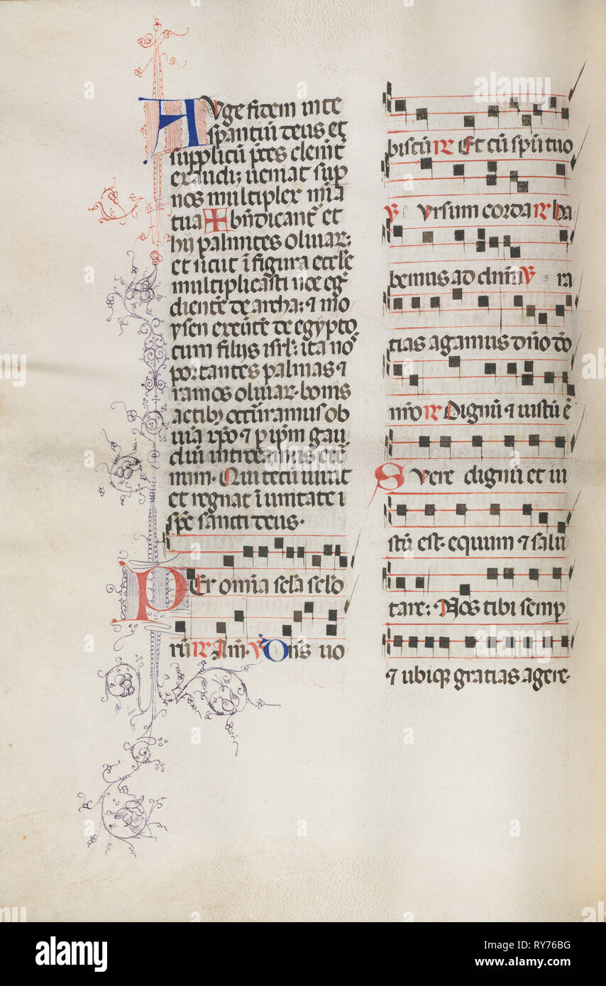 Missale: fol. 111v; contiene alcuni brani musicali come parte di nella liturgia della Domenica delle Palme, 1469. Bartolommeo Caporali (Italiano, c. 1420-1503), assistita da Giapeco Caporali (Italiano, d. 1478). Inchiostro; complessivo: 35 x 25 cm (13 3/4 x 9 13/16 in Foto Stock