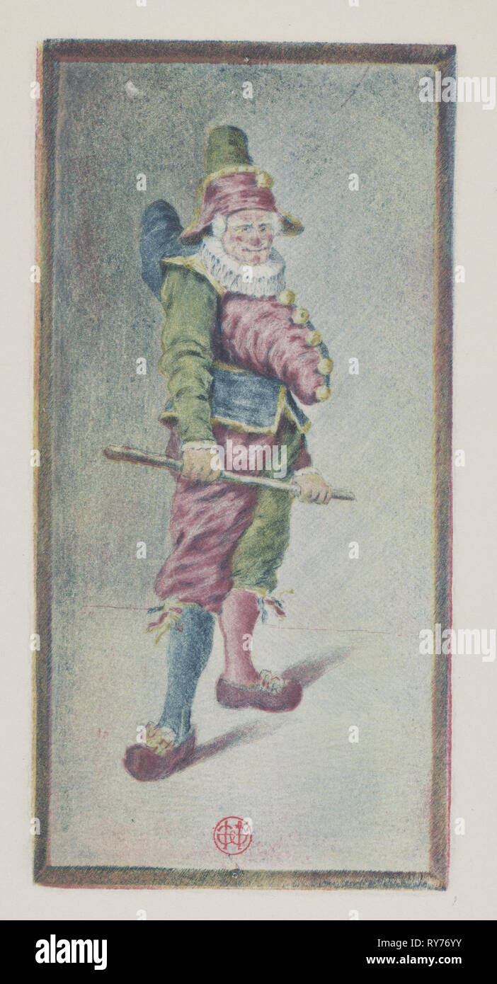 Punchinello, tre quarti a destra, c. 1887. Henri Charles Guérard (Francese, 1846-1897). Attacco di colore, acquatinta e roulette; foglio: 20,5 x 11,1 cm (8 1/16 x 4 3/8 in.); platemark: 16 x 8 cm (6 5/16 x 3 1/8 in Foto Stock