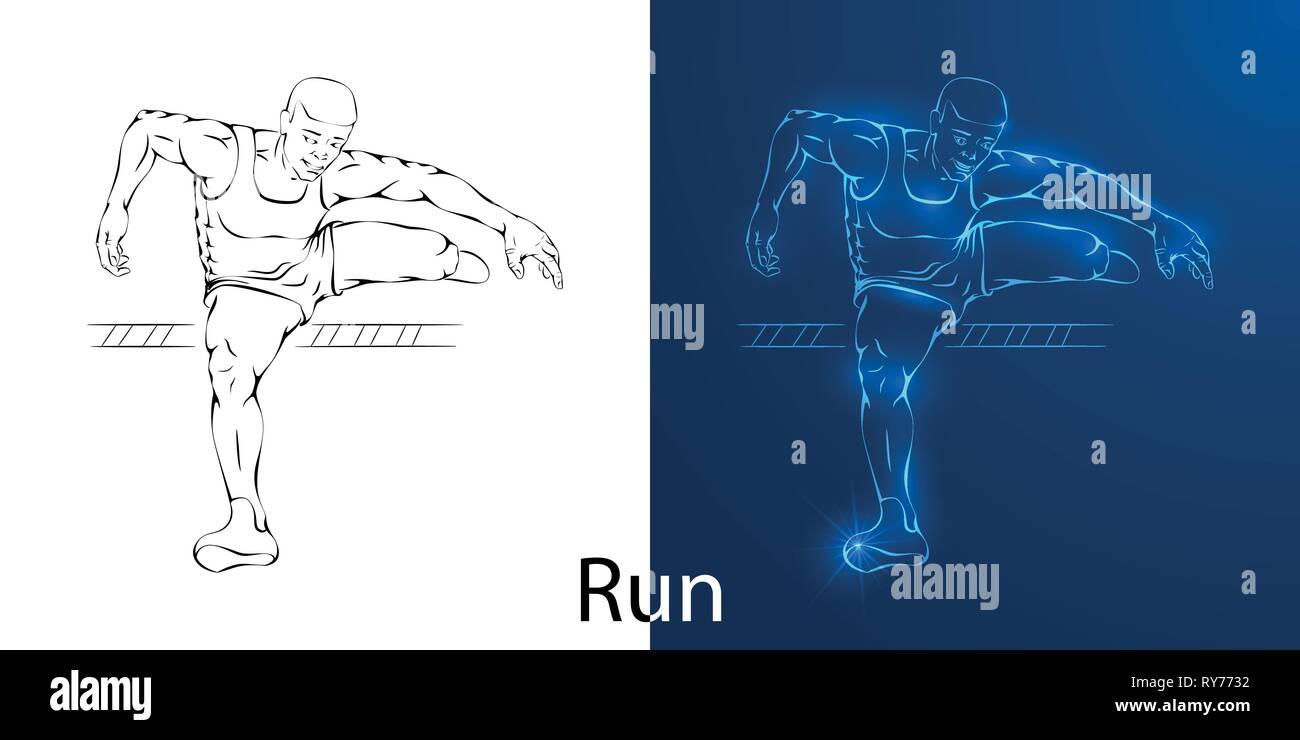 Disegno della linea di un uomo felice jumping happy illustrazione vettoriale. Silhouette per il vostro logo poster design banner Illustrazione Vettoriale