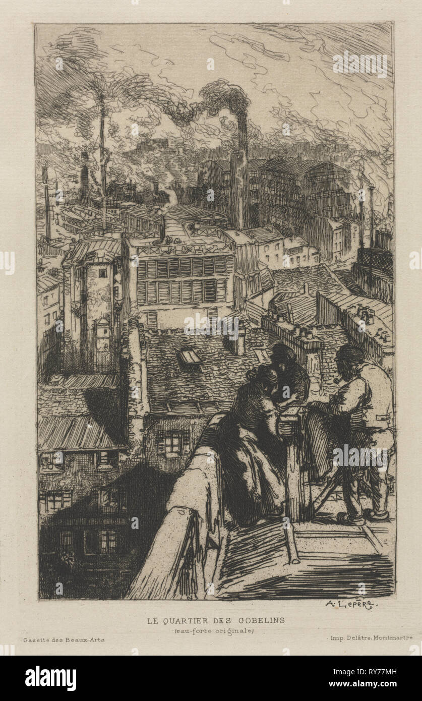 Pubblicato in La gazette des Beaux Arts, 1986, vol. XVI, p. 300: Il Gobelin trimestre, 1893 . Auguste Louis Lepère (Francese, 1849-1918). Incisione; foglio: 27,7 x 18,8 cm (10 7/8 x 7 3/8 in.); platemark: 23.1 x 15 cm (9 1/8 x 5 7/8 in Foto Stock