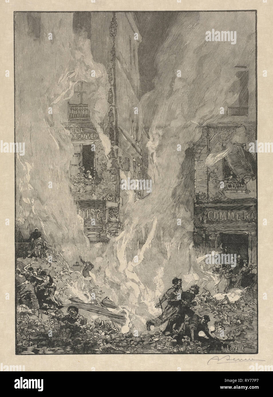 [Città Fire]. Auguste Louis Lepère (Francese, 1849-1918). Incisione su legno; foglio: 37 x 25,8 cm (14 9/16 x 10 3/16 in.); platemark: 22,1 x 15,6 cm (8 11/16 x 6 1/8 in Foto Stock