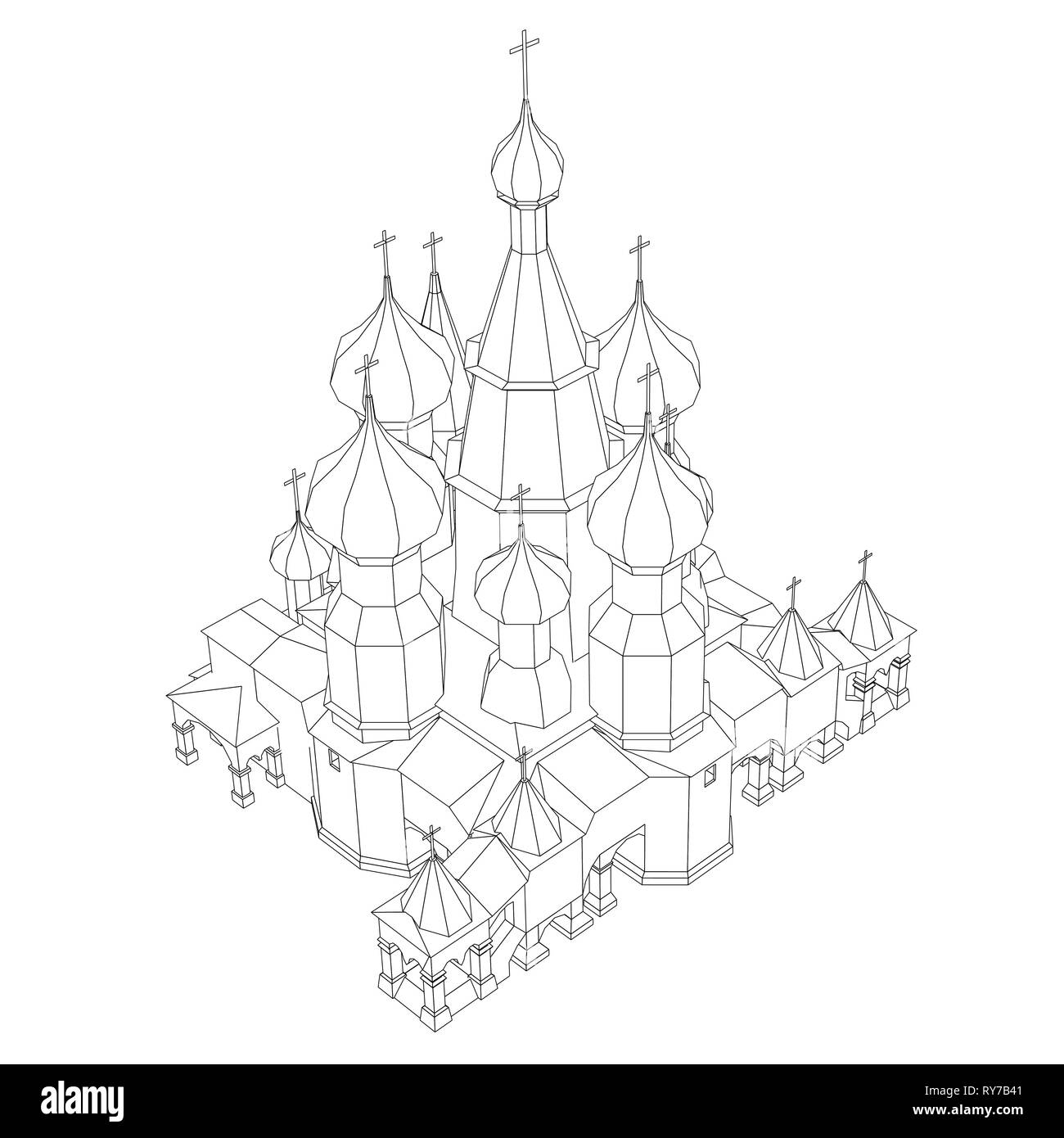 Contorno della chiesa con cupole. Vista isometrica. Illustrazione Vettoriale Illustrazione Vettoriale