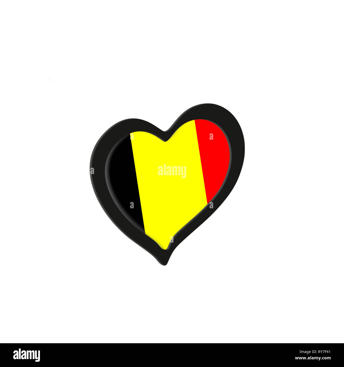 Bandiera del Belgio all'interno del cuore. Eurovision Song Contest concetto su uno sfondo bianco. Il rendering 3D Foto Stock