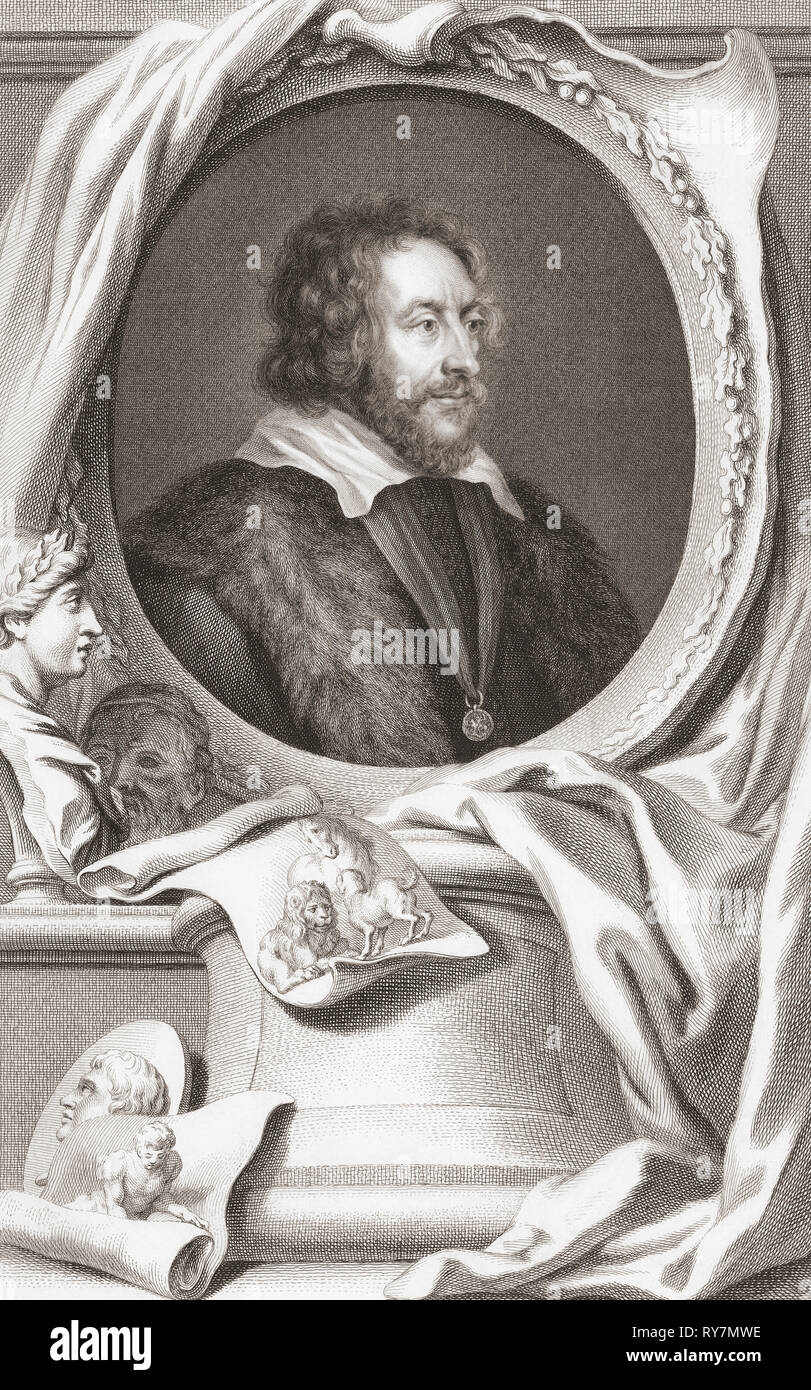 Thomas Howard, xiv conte di Arundel, 4° Conte di Surrey e 1° Conte di Norfolk, 1585-1646. Protettore delle arti e il collettore. Egli è anche conosciuto come il collettore Earl. Dal 1813 edizione di capi di illustri personalità della Gran Bretagna, inciso dal sig. Houbraken e il sig. Vertue con la loro vita e caratteri. Foto Stock