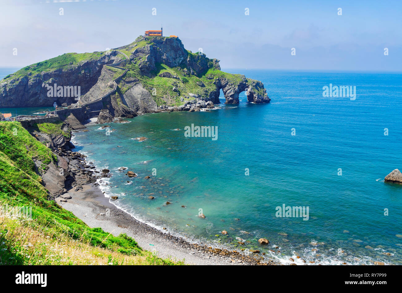 San Juan de Gaztelugatxe bay, Pais Vasco Spagna Foto Stock