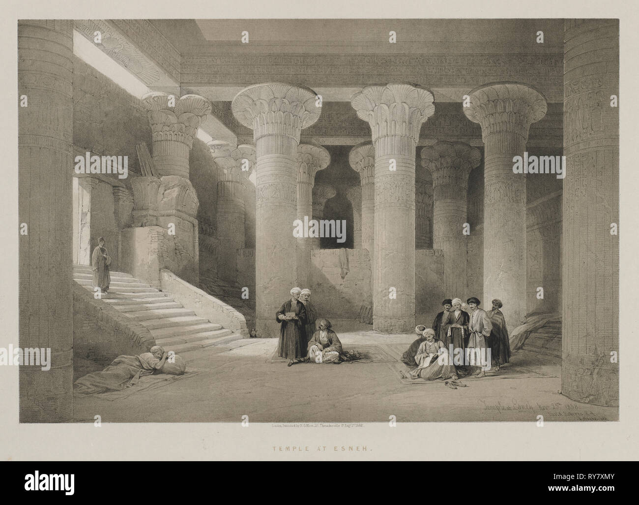 L'Egitto e la Nubia, Volume I: Tempio di Esneh, 1846. Louis Haghe (British, 1806-1885), F.G.Luna, 20 Threadneedle Street, Londra, dopo David Roberts (British, 1796-1864). Litografia a colori; foglio: 43,1 x 60,4 cm (16 15/16 x 23 3/4 in.); immagine: 32,2 x 48 cm (12 11/16 x 18 7/8 in Foto Stock
