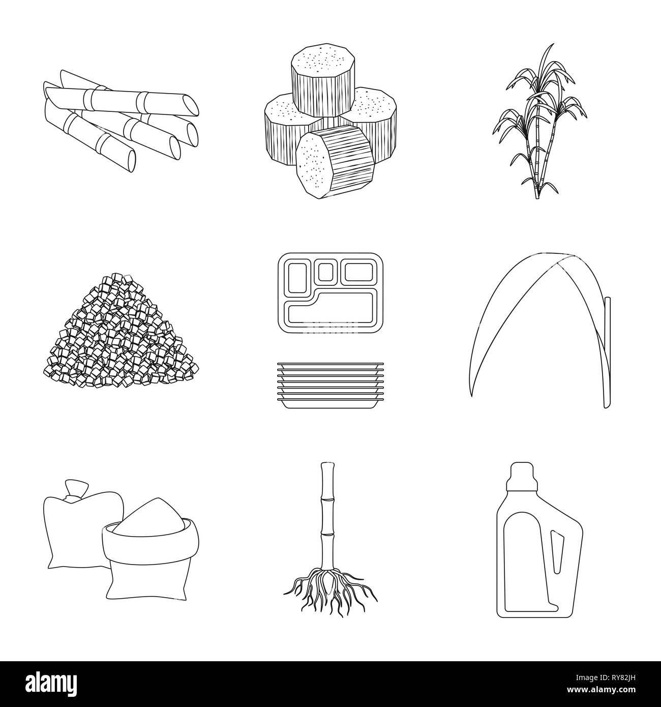Stick,pezzo,bush,cartone,foglie,bag,root,Casa,succhi di frutta,cube,palm,granulata,contenitore,verde,sabbia,sistema,prodotti chimici,harvest,l'india,pilastro,blocco,pack,carboidrato,procedimento,capacità,levetta,l'africa,storage,zucchero,campo,impianto,plantation,agriturismo,l'agricoltura,saccarosio,technology,la canna da zucchero, la canna da zucchero,impostare,vettore,icona,immagine,isolato,raccolta,design,l'elemento,graphic,segno,contorno,linea vettori vettore , Illustrazione Vettoriale