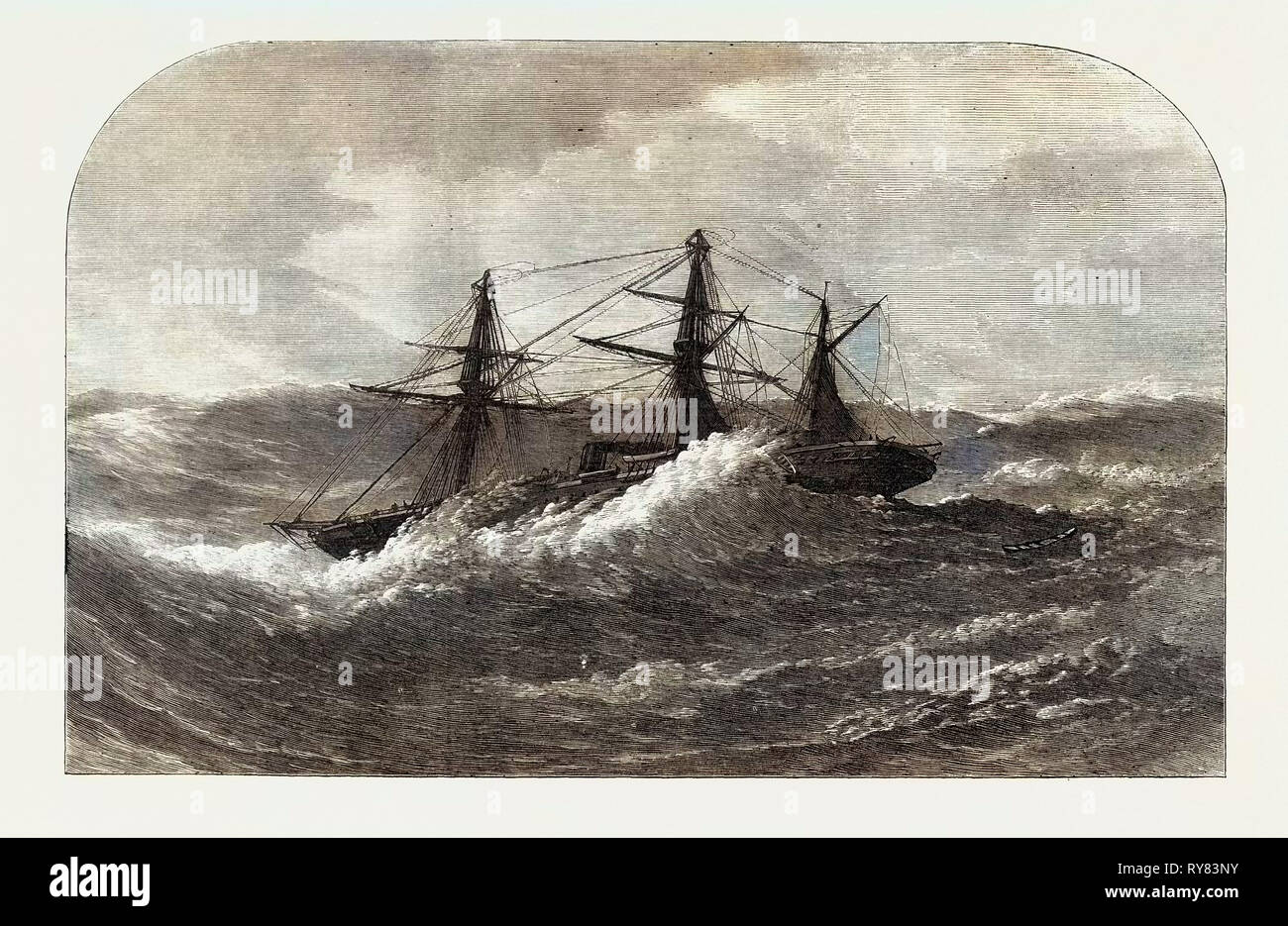 H.M.S. Himalaya in un uragano sull'Atlantico 1873 Foto Stock