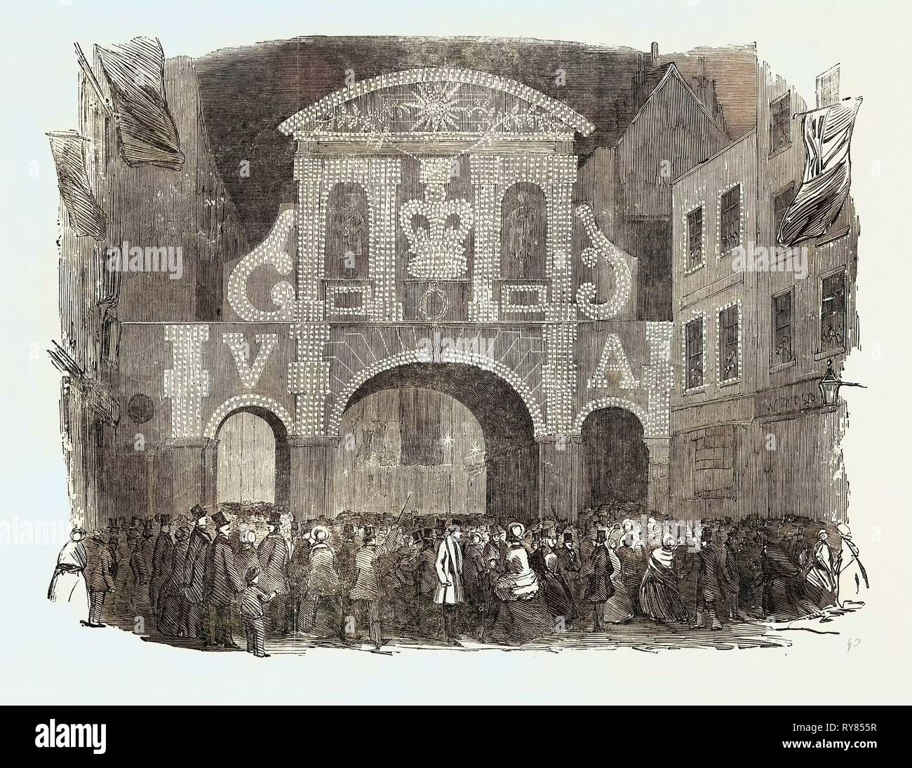 Temple Bar illuminato Foto Stock