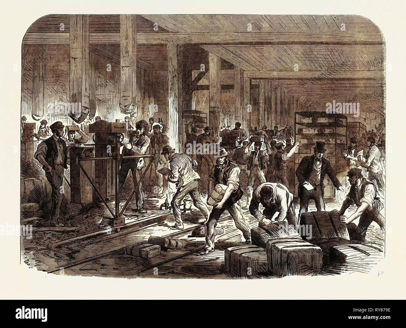 Il British spedizione in Abissinia: Preparazione di foraggio compresso al Globe Wharf Regent's Canal Mile-End-Road UK 1867 Foto Stock