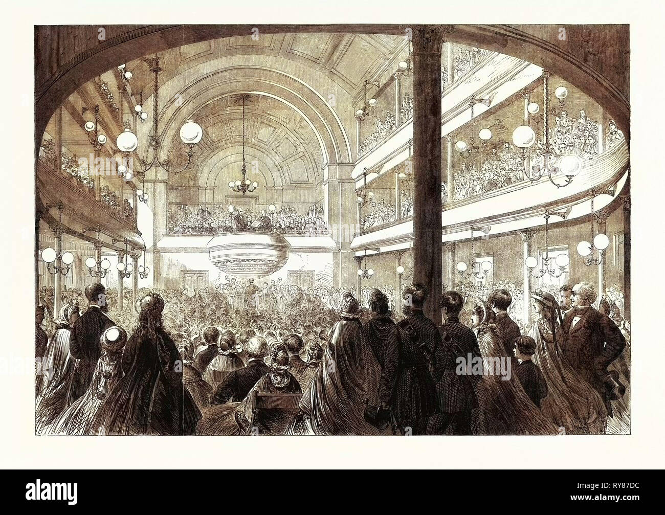 Apertura dell'istituzione di Hartley a Southampton mercoledì settimana da Lord Palmerston: il Teatro della Città addetto di lettura dell'indirizzo della Corporation per la sua signoria 1862 Foto Stock