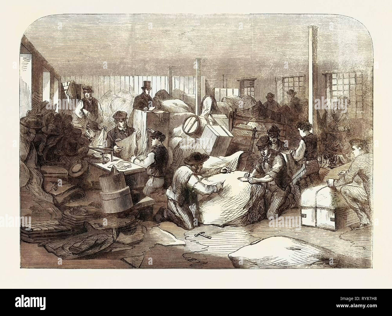 Il cotone carestia: che compongono i pacchi di abbigliamento presso l Istituto Industriale Manchester 1862 Foto Stock