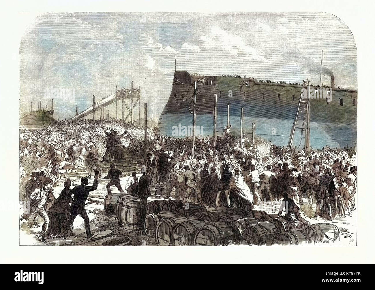 La nostra flotta Ironclad: il lancio del Northumberland ha spento! Regno Unito 1866 Foto Stock