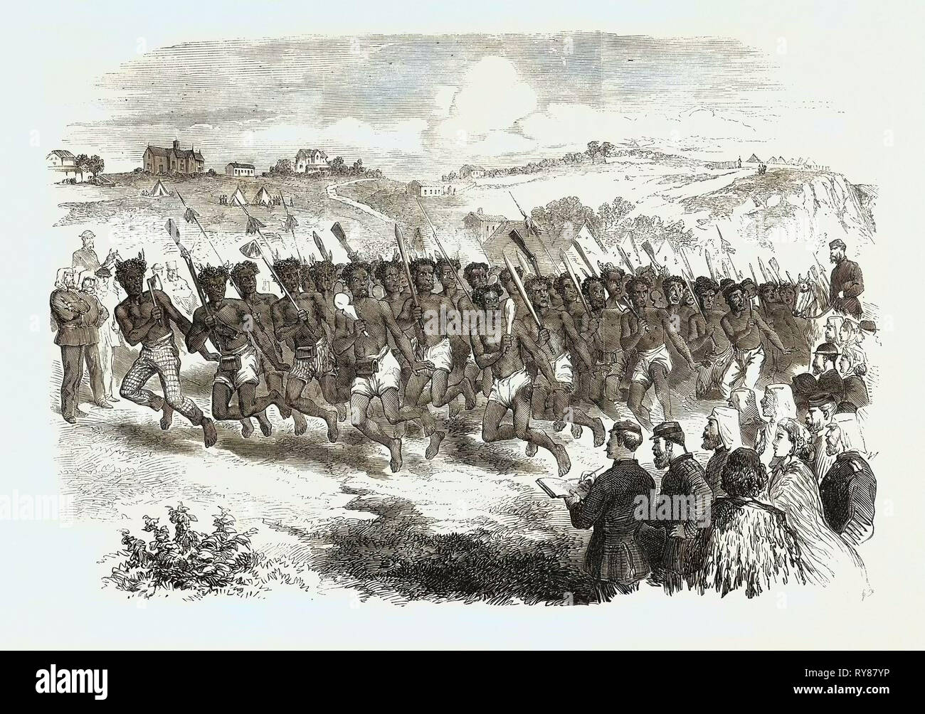 Giochi di Natale al Te Papa Camp Tauranga Nuova Zelanda: danza di guerra del Ngaiterangi 1866 Foto Stock