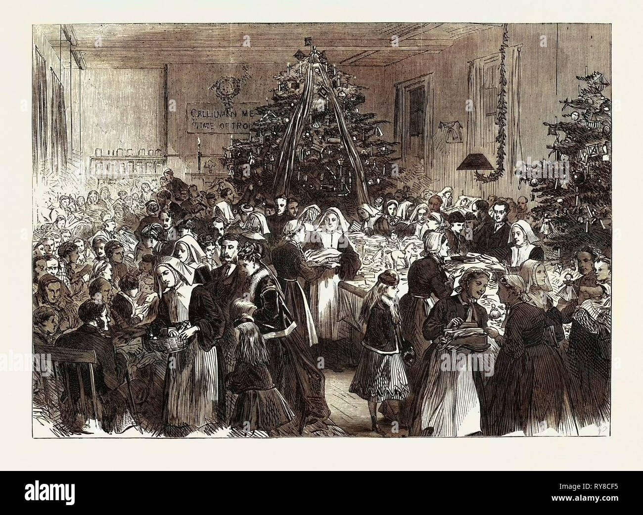Intrattenimento annuale e la distribuzione di premi da albero di Natale presso lo University College Hospital Regno Unito 1869 Foto Stock
