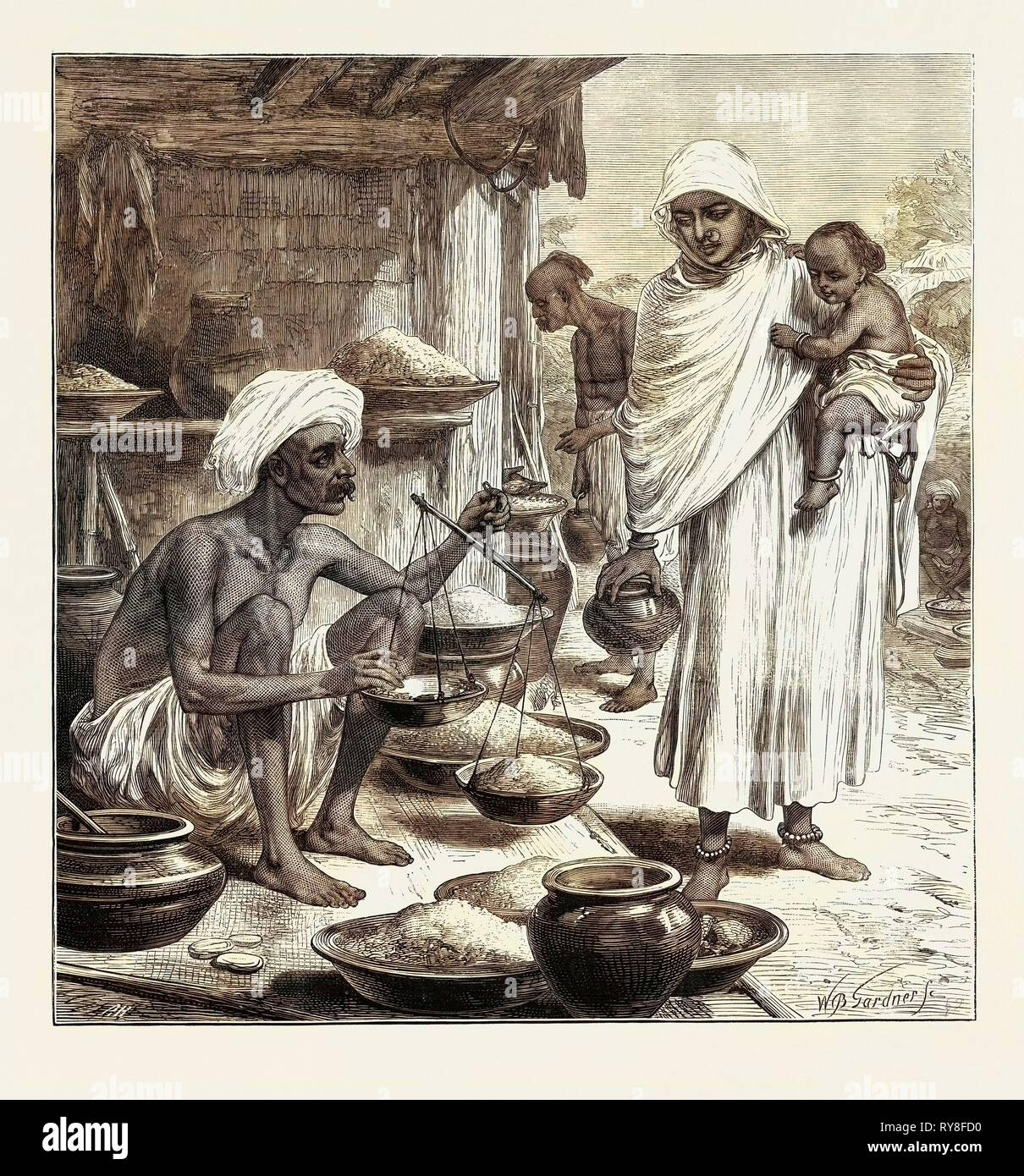 L'imminente carestia nel Bengala: Un Bengalee Beniah o venditore di grano 1874 Foto Stock