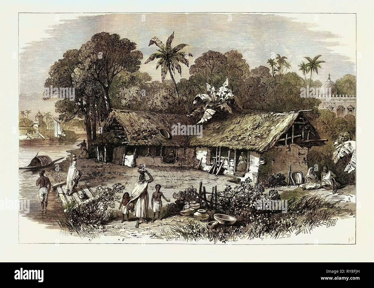 La carestia in India: un villaggio del Bengala 1874 Foto Stock