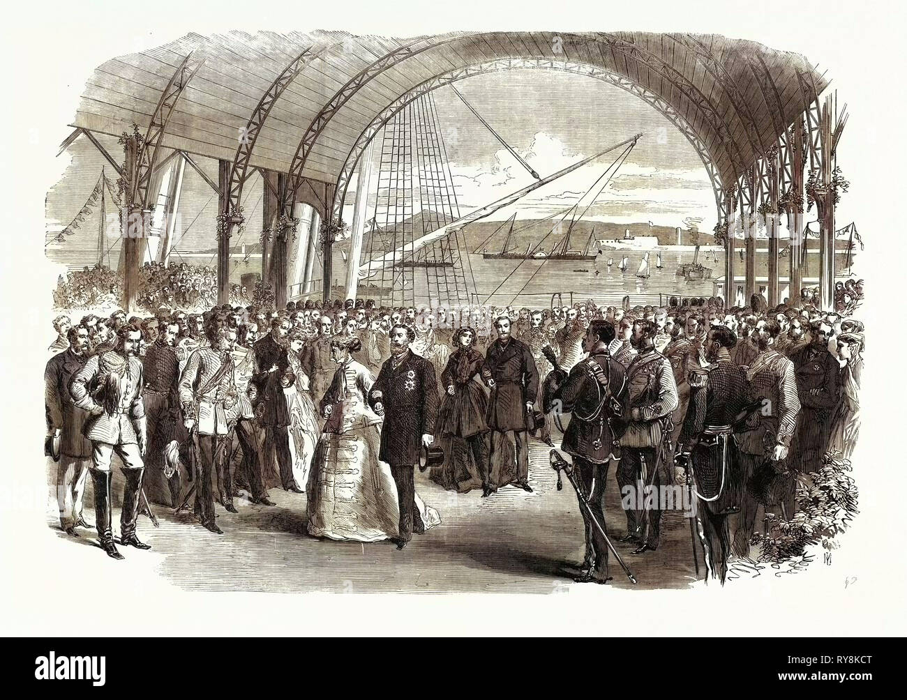Visita del Principe e della Principessa di Galles in Irlanda: La Royal Party sbarco presso il Victoria Wharf Kingstown 1868 Foto Stock