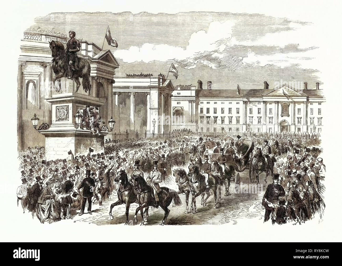 Visita del Principe e della Principessa di Galles in Irlanda: il corteo reale passando College Green Dublino 1868 Foto Stock